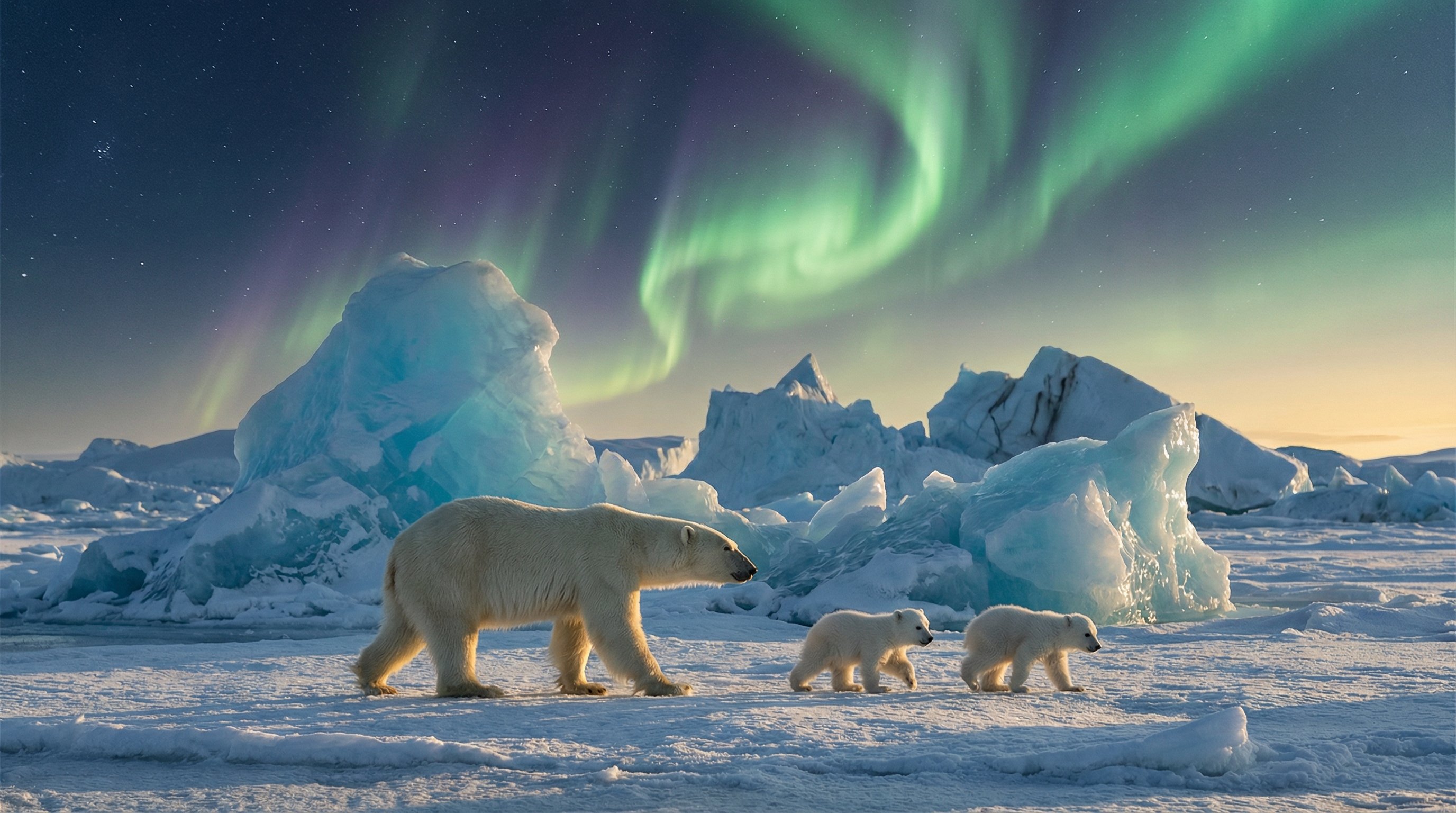 偷拍北极熊极光视频